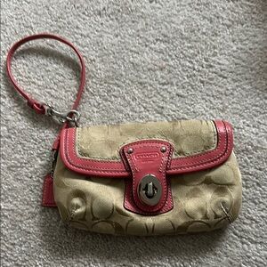 Coach Cream and Pink Clutch with Signature Design